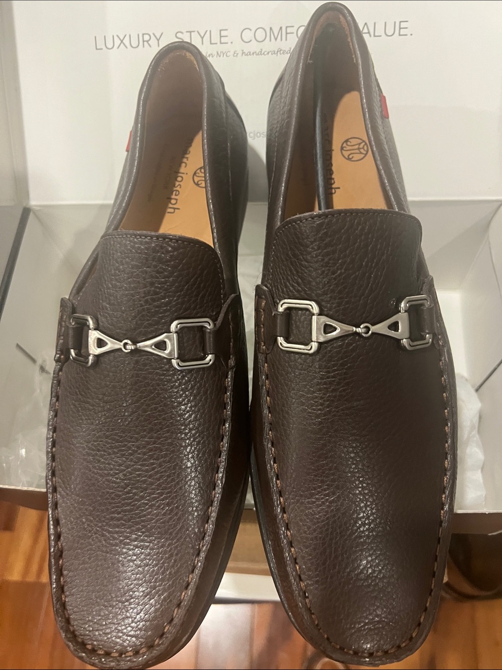 Marc Joseph Men's Brown Soft Pebble Leather Driving Loafer With Buckle